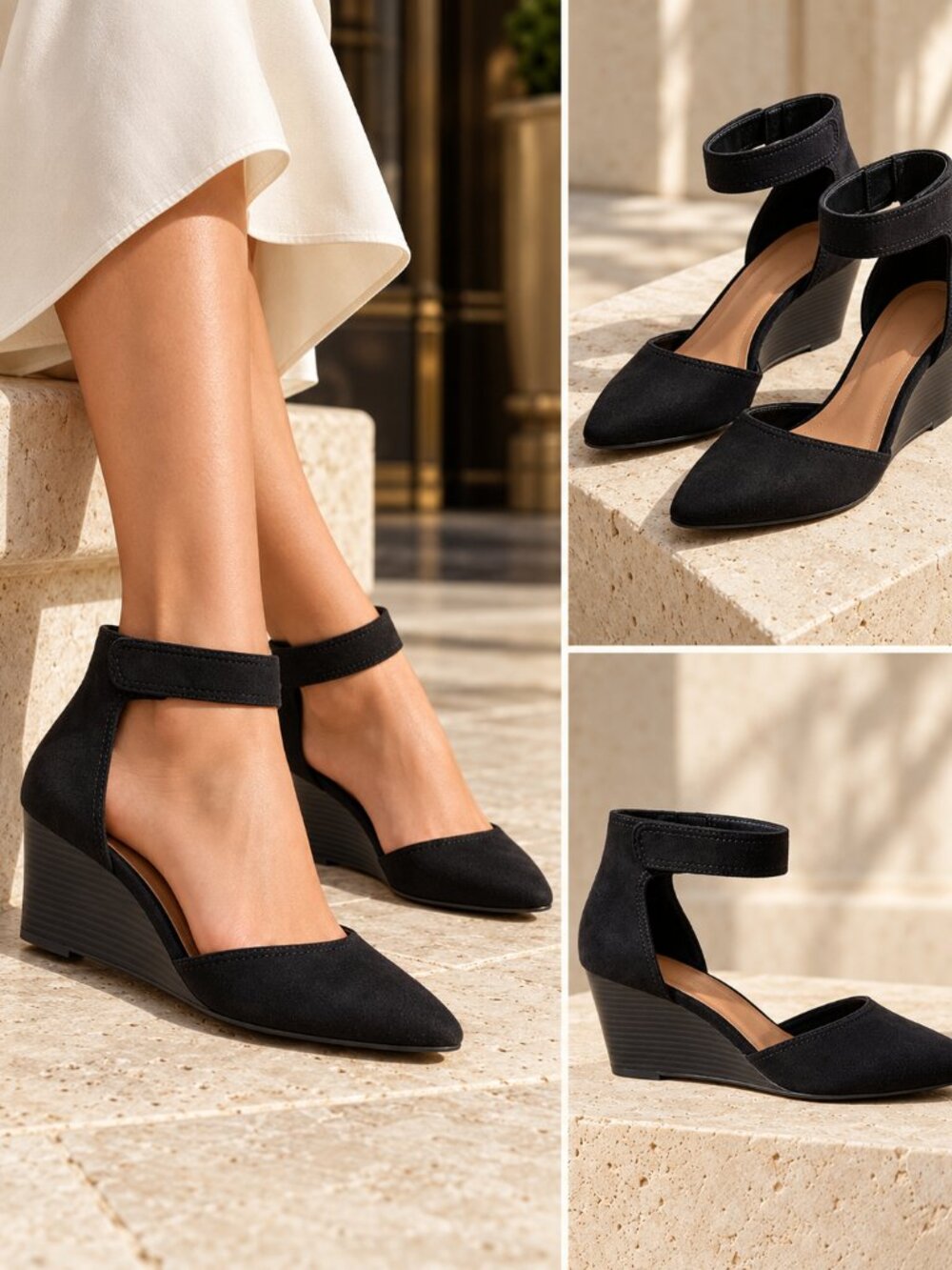 Style & Co Black D'Orsay Ankle Strap Wedge Pumps Size 10 NWOB